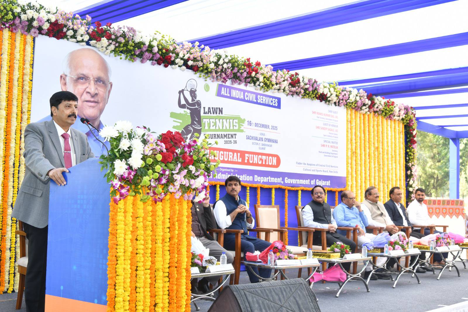 ગાંધીનગરમાં અખિલ ભારતીય મુલકી સેવા લોન ટેનિસ ટૂર્નામેન્ટ 2025-26નો શુભારંભ