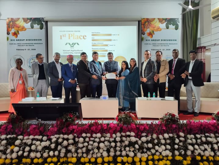 નવસારી કૃષિ યુનિવર્સિટીના ગણદેવી ફળ સંશોધન કેન્દ્રને પાંચમી વખત ‘બેસ્ટ સેન્ટર એવોર્ડ’થી રાષ્ટ્રીય ગૌરવ