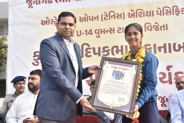 ઓસ્ટ્રેલિયન ઓપન ટેનિસ – એશિયા પેસિફિક એલિટ અંડર-14 વુમન્સ સ્પર્ધાની વિજેતા જૂનાગઢની જેન્સી કાનાબારનું ભવ્ય સ્વાગત અને સન્માન